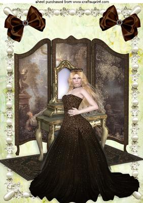Pretty Lady in Pearl Frame with Dressing Table and Bows A4