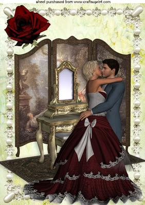 Lovers, in Pearl Ornate Frame with Red Rose A4