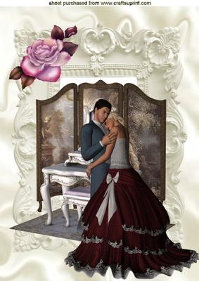 Romantic Couple in Ornate Frame with Pink Rose A4