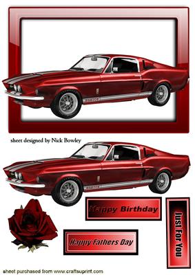 Classic Car with Red Rose in Red Glass Frame