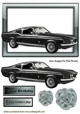 Black Classic Car in Grey/black Frame with Rose