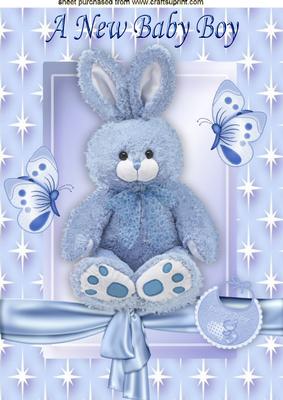Baby Boy, Little Blue Bunny with Butterflies in Star Frame