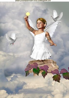 Heavenly Angel with Doves Sitting on a Rock A4