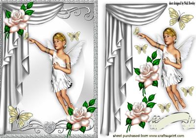 Sweet Angel with Butterflies and Pink Rose