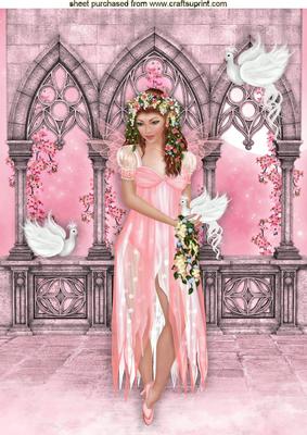 Pretty Fairy in Pink with White Doves A4
