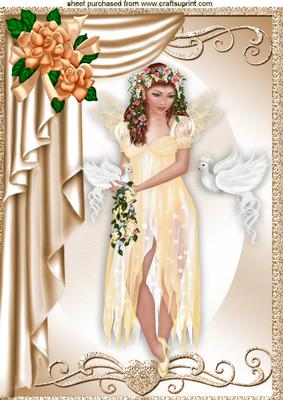 Pretty Fairy in Gold with Doves and Gold Roses A4