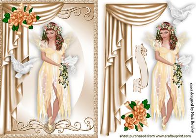 Pretty Fairie in Gold with White Doves and Gold Roses