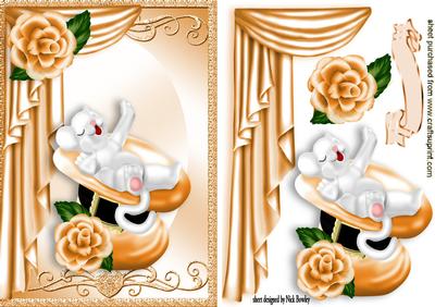 Sleepy Mouse at Leisure in Rose Top Hat with Gold Drapes