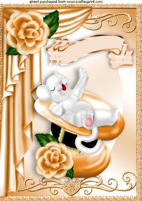 Sleepy Little Mouse in Top Hat with Gold Roses A4