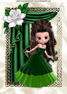 Beautiful Lady in Green Gown with White Rose A4