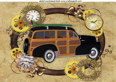 Steampunk Frame with Clocks with 1948 Woody Car A4