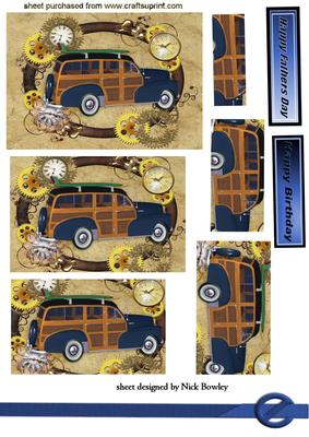 1948 Blue Woody Car in Steampunk Frame Pyramids
