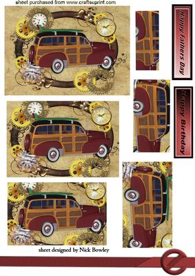 1948 Red Woody Car in Steampunk Frame Pyramids