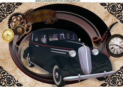 1936 Sedan Car in Optical Illusion Steampunk Frame A4