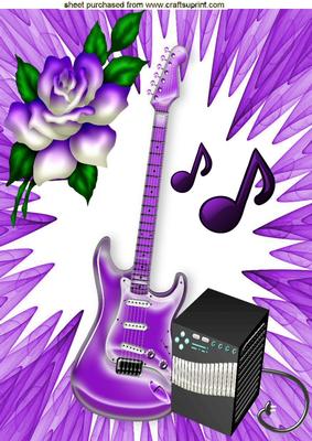 Purple Guitar with Amplifier and Purple Rose A4