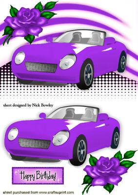 Purple Sports Car with Purple Rose
