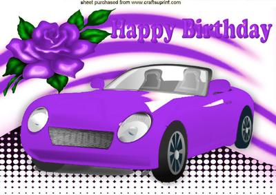 Purple Sports Car with Purple Rose A4