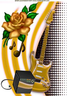 Gold Guitar with Gold Rose and Amplifier A4