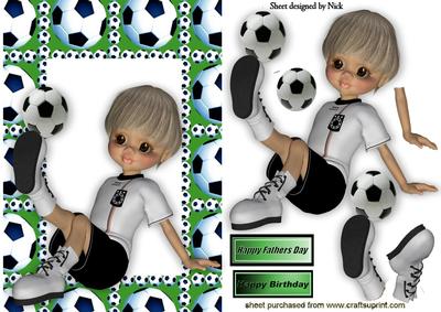 Boy Sitting Down Playing Footie in Green