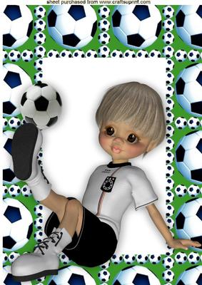 Boy Sitting Down Playing Footie in Green A4