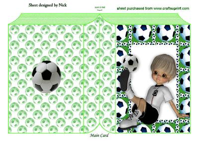 Boy Sitting Down Playing Footie in Green Folded Book