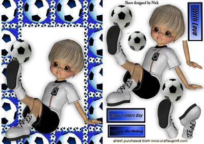 Boy Sitting Down Playing Footie in Blue