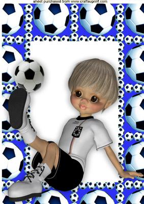 Boy Sitting Down Playing Footie in Blue A4