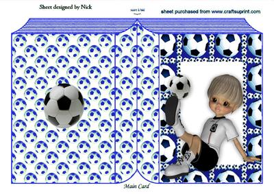 Boy Sitting Down Playing Footie in Blue Folded Book