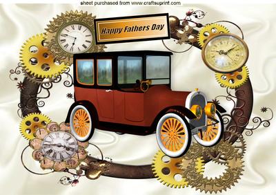 1910 Vintage Limo in Clock Steampunk Frame for Dad A4