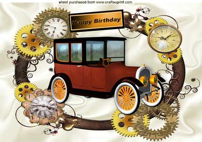 Clock Steampunk Frame with 1910 Limo for Birthday A4