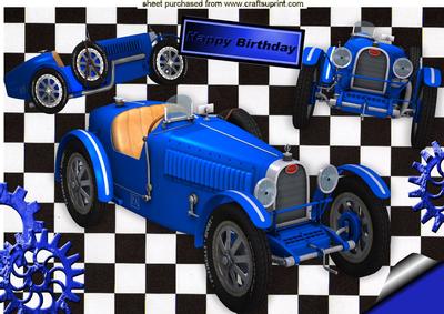 1926 Grand Prix Blue Racing Cars for Birthdays A4