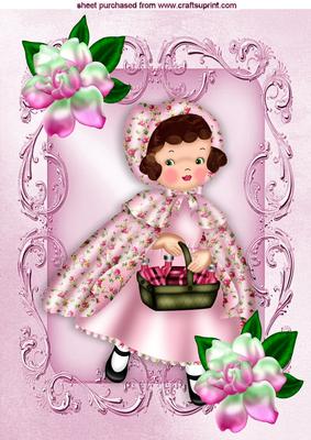 Sweet Little Girl with Basket and Flowers A4