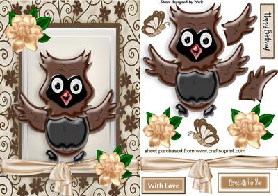 Who's a Cute Little Owl, in Floral Frame with Roses