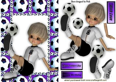Boy Sitting Down Playing Footie in Purple