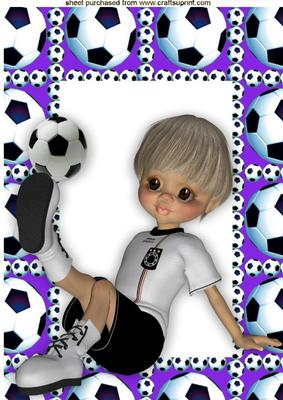 Boy Sitting Down Playing Footie in Purple A4
