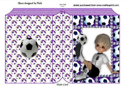 Boy Sitting Down Playing Footie in Purple Folded Book