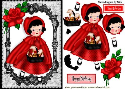 Little Red Riding Hood with Red Rose in Black Lace Frame