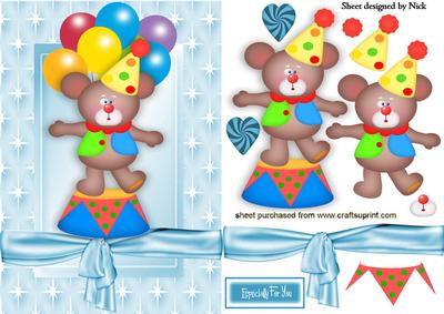 Circus Teddy with Balloons in Star Frame
