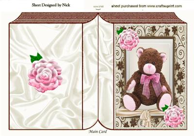 Big Brown Cuddly Bear in Floral Frame with Bow Folded Book