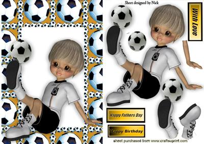 Boy Sitting Down Playing Footie in Gold