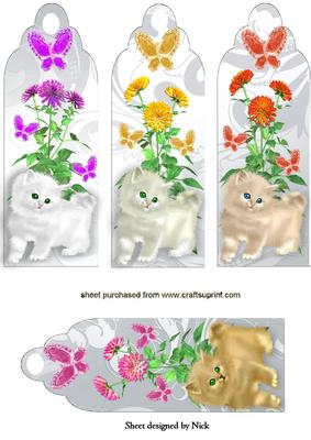 Fluffy Kittens, Flowers and Butterflies Bookmarks