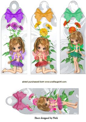 Cute Fairies with Flowers and Bows Bookmarks