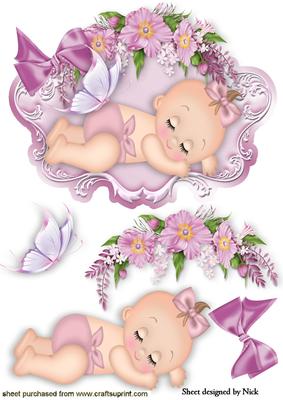 Cute Baby Girl in Flower Frame with Bow