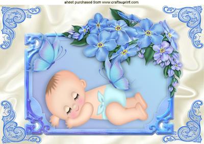 Sleeping Baby Boy in Frame of Flowers A4