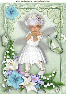 Sweet Fairy Child in Flower Frame with Butterflies A4