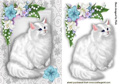 Beautiful White Persian Cat in Flower Frame