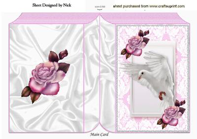 Dove in Flight with Pink Roses in Lace Frame Folded Book
