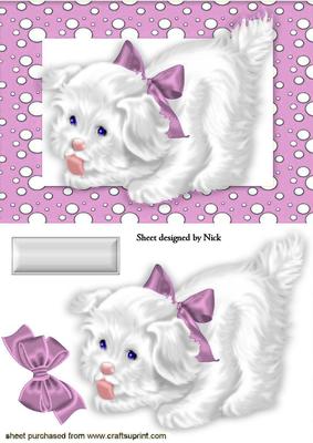 Cute Little Puppy in Pink Spotty Frame with Bow