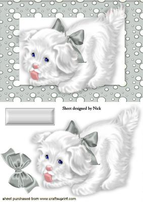 Cute Little Puppy in Silver Spotty Frame with Bow