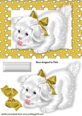 Cute Little Puppy in Gold Spotty Frame with Bow